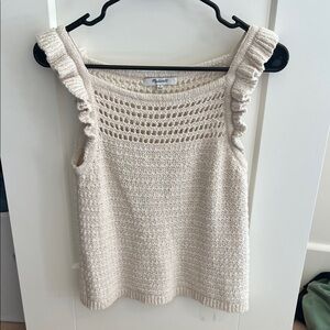 Madewell Cream Crochet Knit Ruffle Strap Tank Top size S